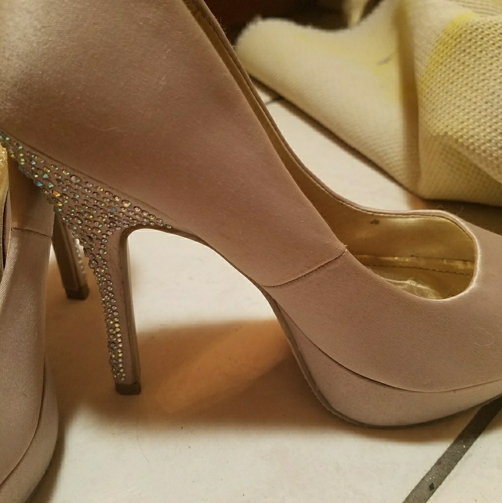 Tan with rheinstone heels
